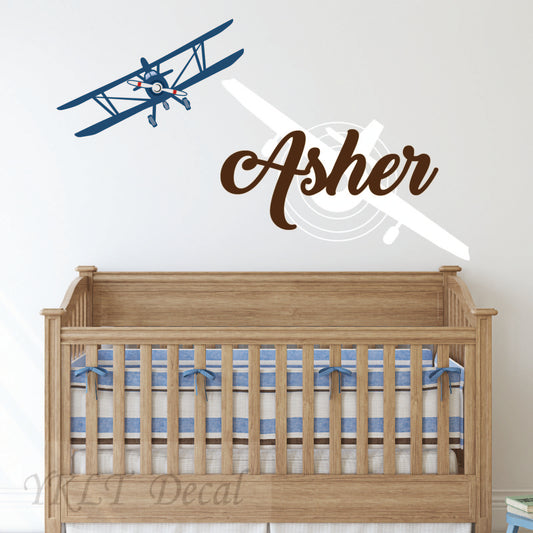 Personalized airplane wall decals custom name for boys nursery bedroom
