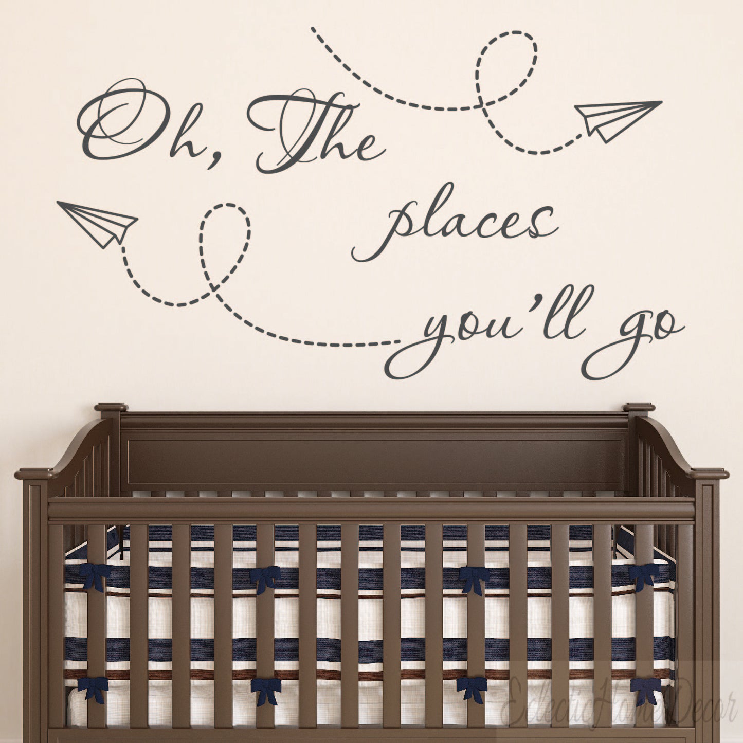 Airplane Wall Decal – "Oh the Places You'll Go" Nursery Quote Sticker, Inspirational Kids Room Decor for Boys & Girls, Pilot-Themed Vinyl Art