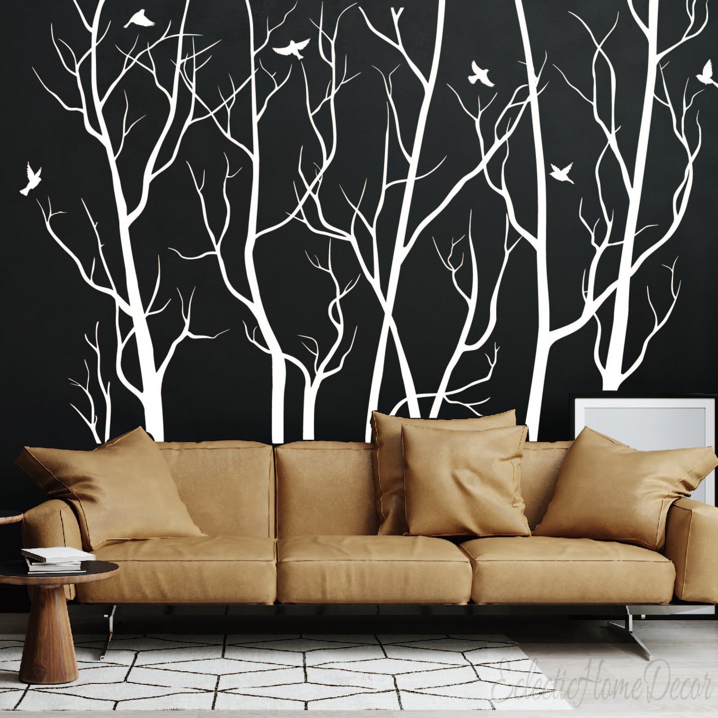 Large forest tree wall sticker with birds - peel and stick nursery decal
