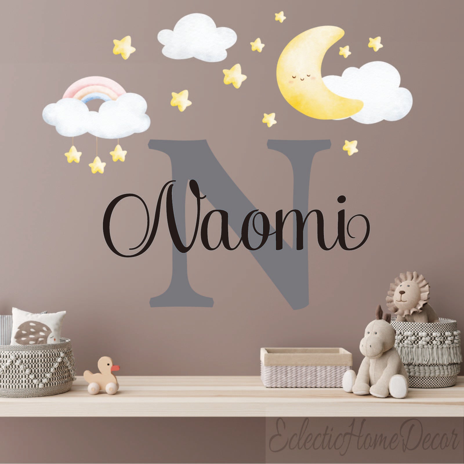 Peel and stick moon stars wall decals removable nursery decoration
