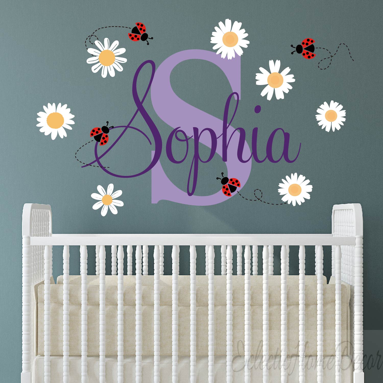 Peel and stick daisy wall decals for baby girl bedroom decoration