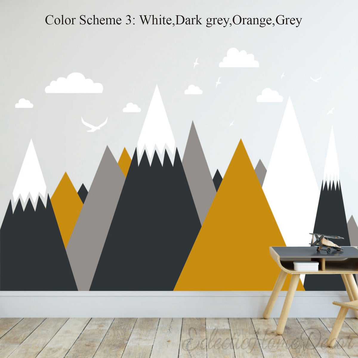 Mountains Wall Decal with Birds - Nursery & Kids Room Wall Sticker