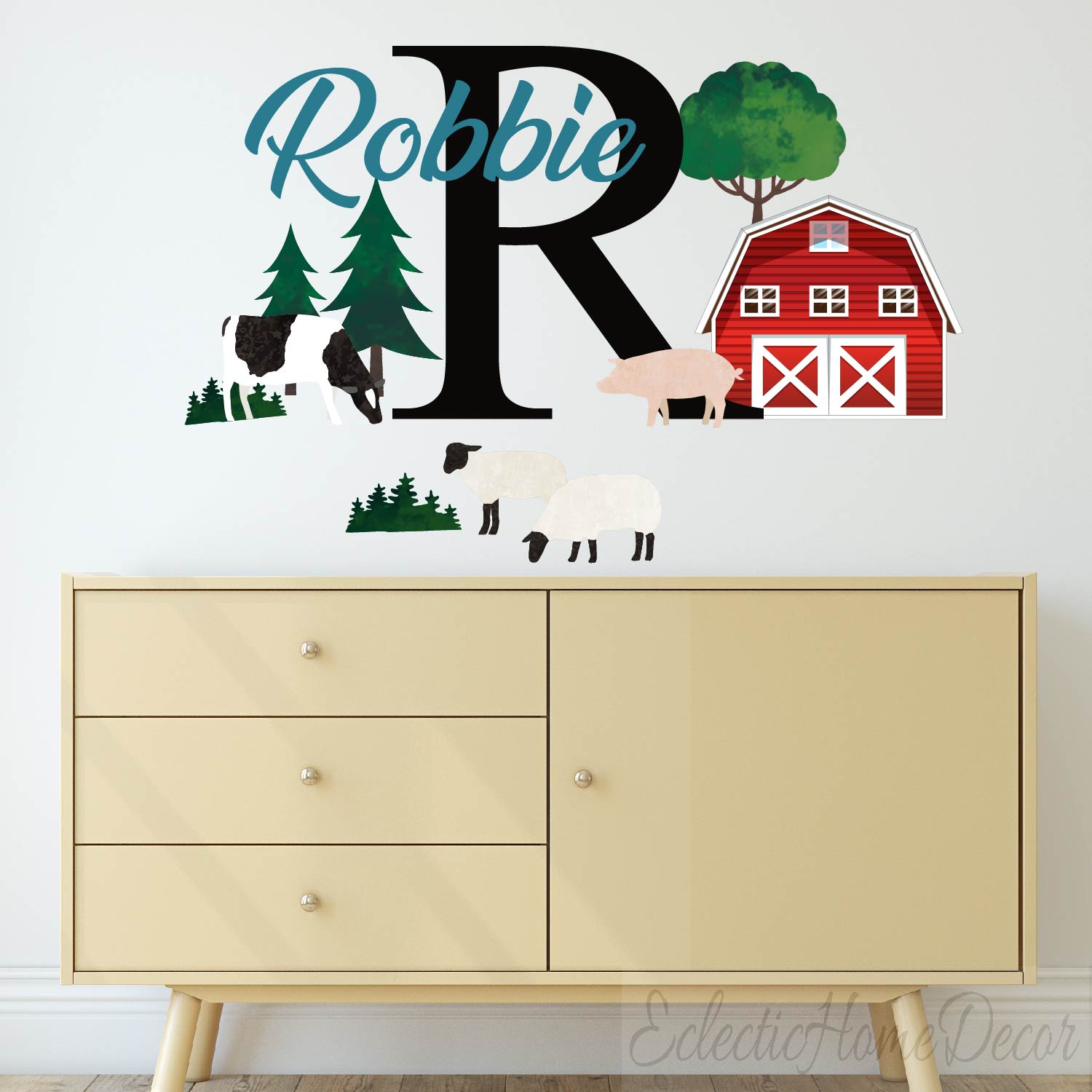 Peel and stick farm animal wall decals removable nursery bedroom decoration
