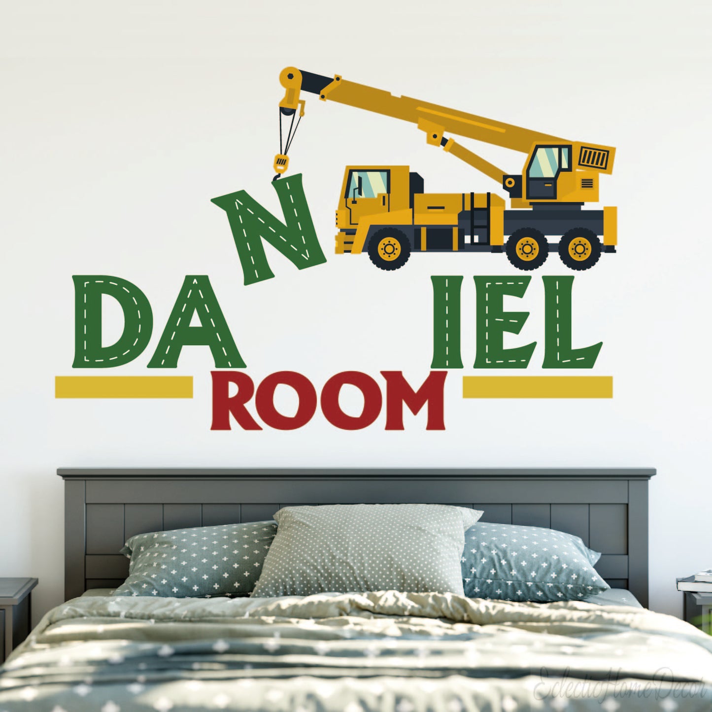 Custom Name Excavator Wall Sticker – Personalized Construction Truck Wall Decal for Kids’ Room, Boys’ Playroom Decor