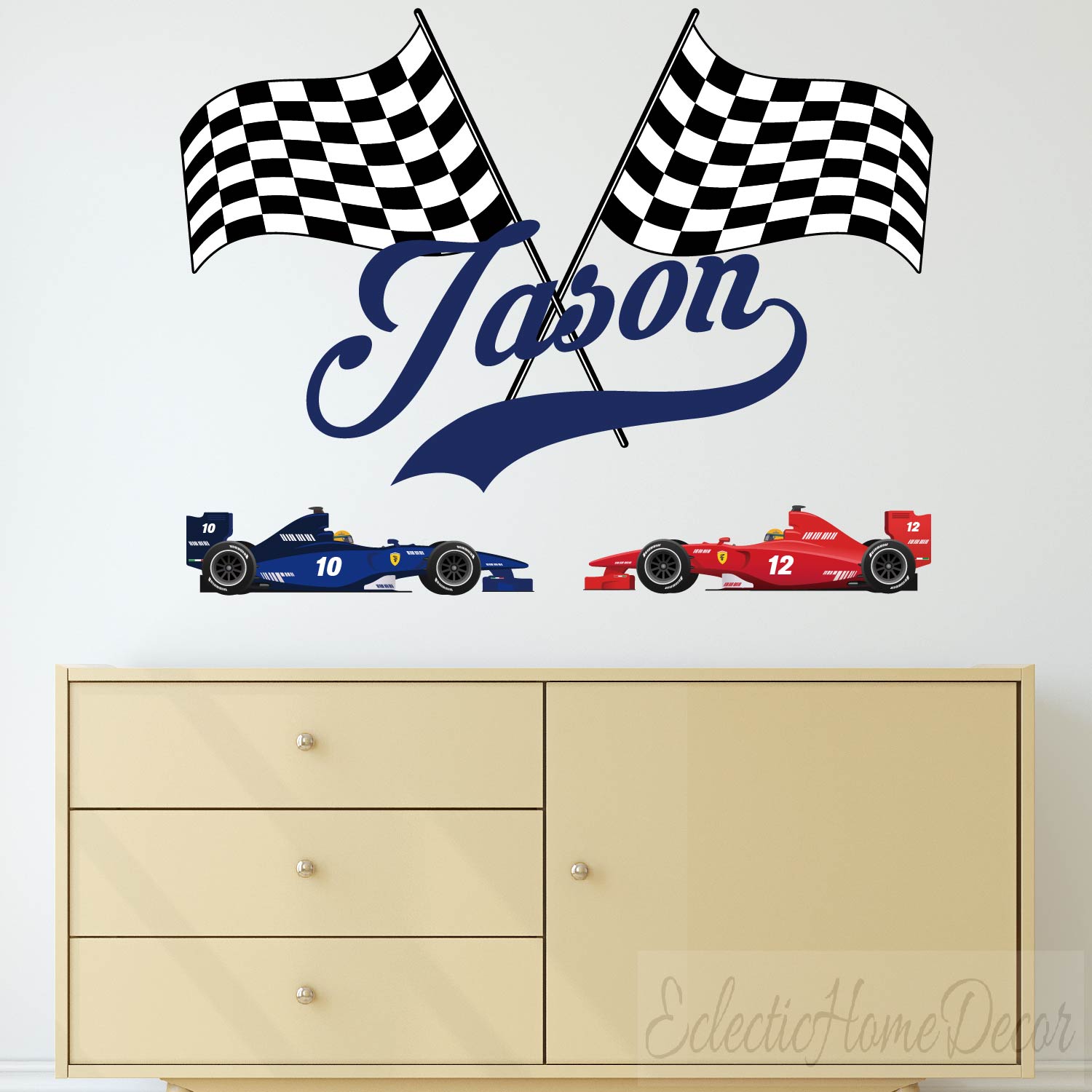 Peel and stick race car wall decals removable nursery playroom decoration
