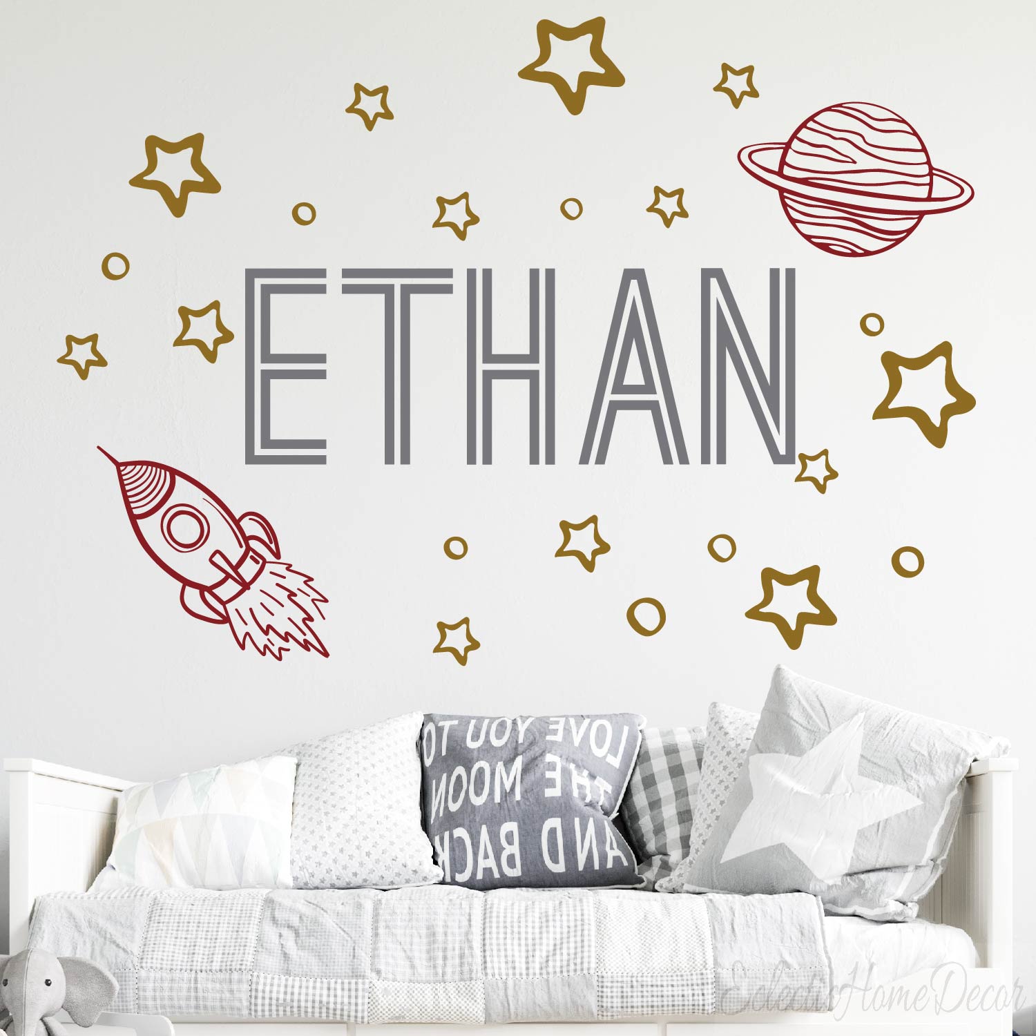 Peel and stick space wall decals removable nursery kids room decoration
