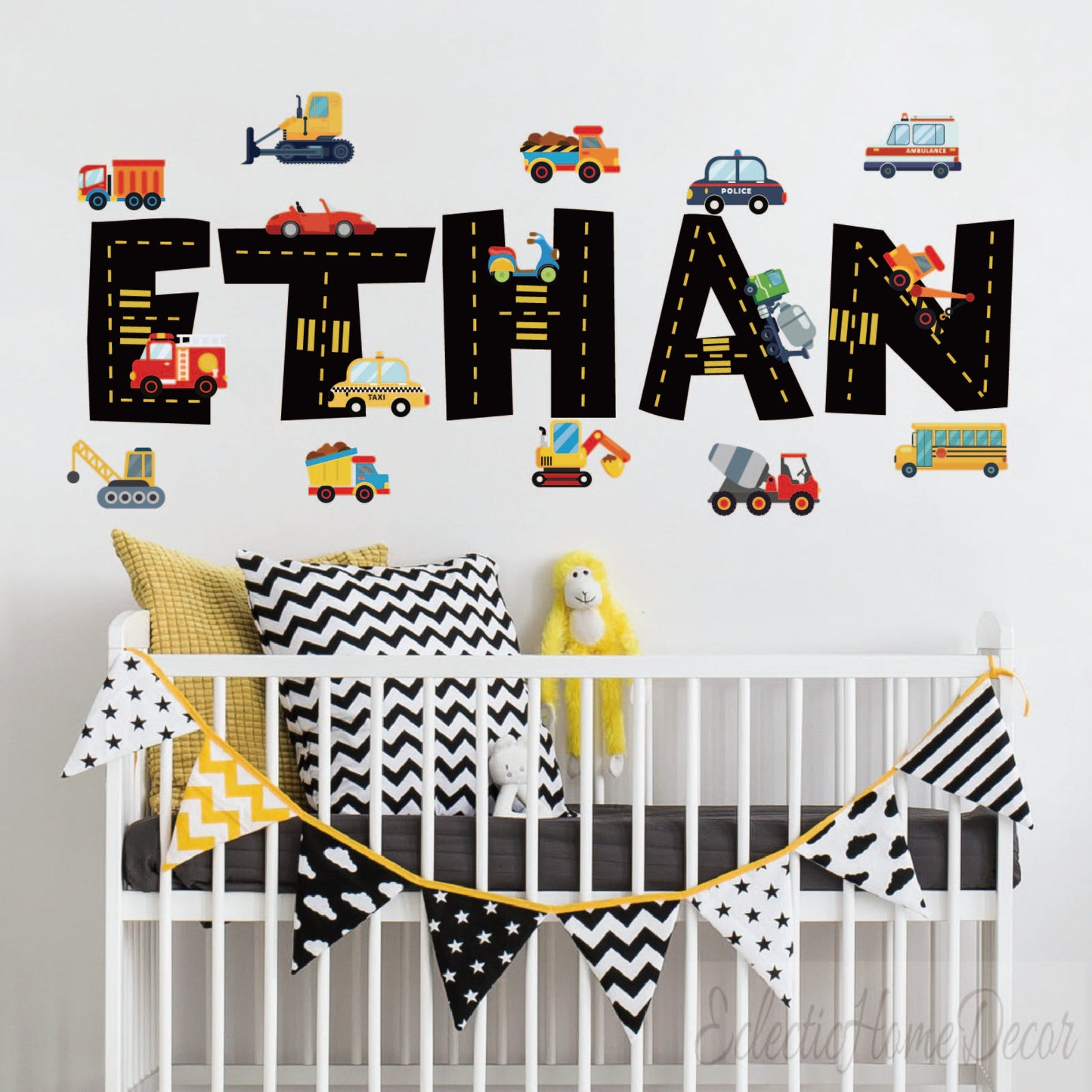 Peel and stick transportation wall decals removable boys room decoration
