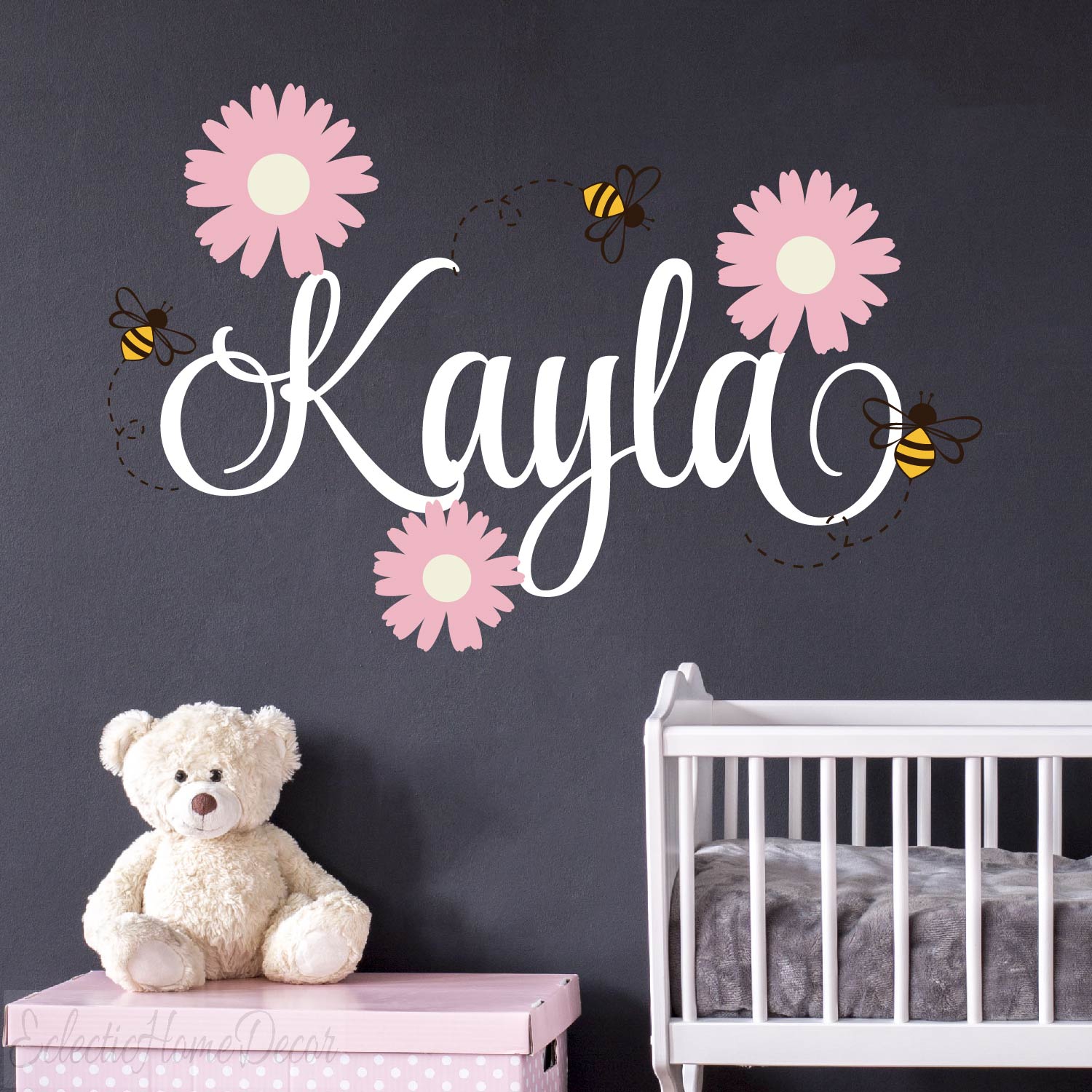 Peel and stick daisy bee wall decals removable nursery playroom decoration
