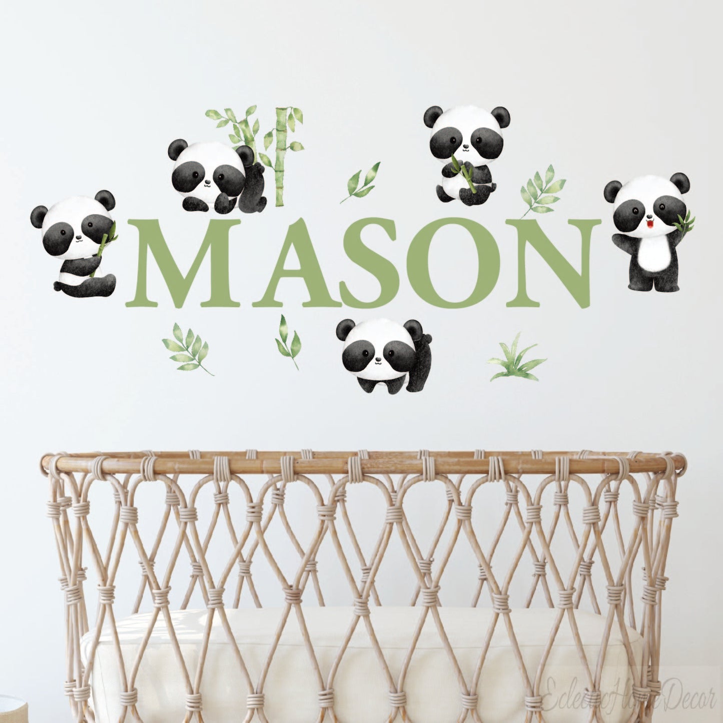 Removable panda nursery decal - personalized playroom wall art
