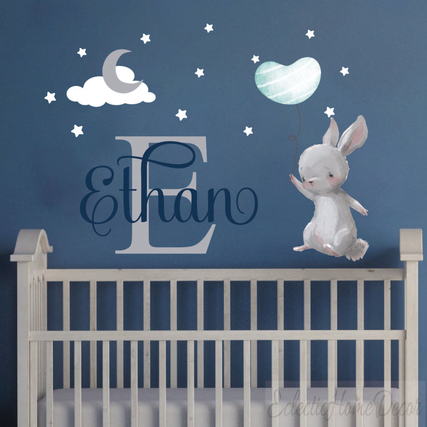 Peel and stick bunny balloon wall decals for baby girl nursery decoration
