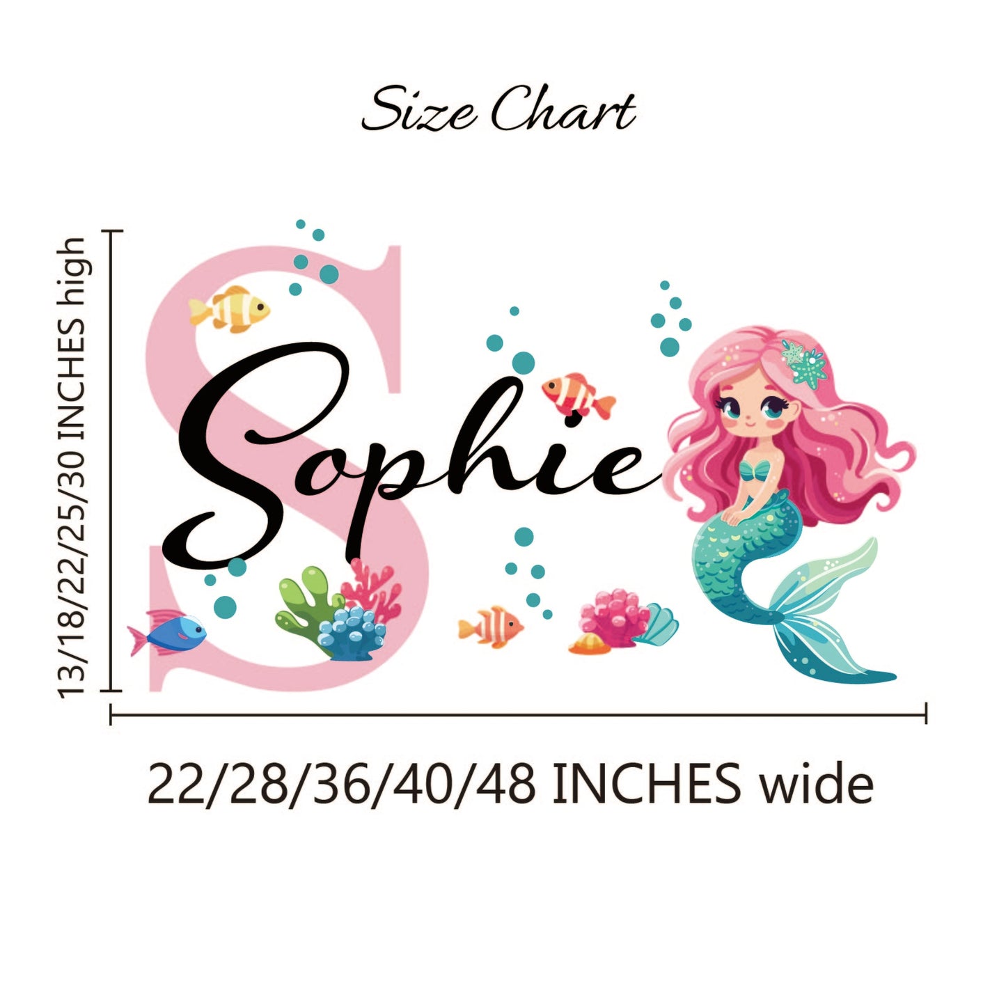 Personalized Mermaid Nursery Wall Decal - Custom Name and Initial Girls Bedroom Wall Decor