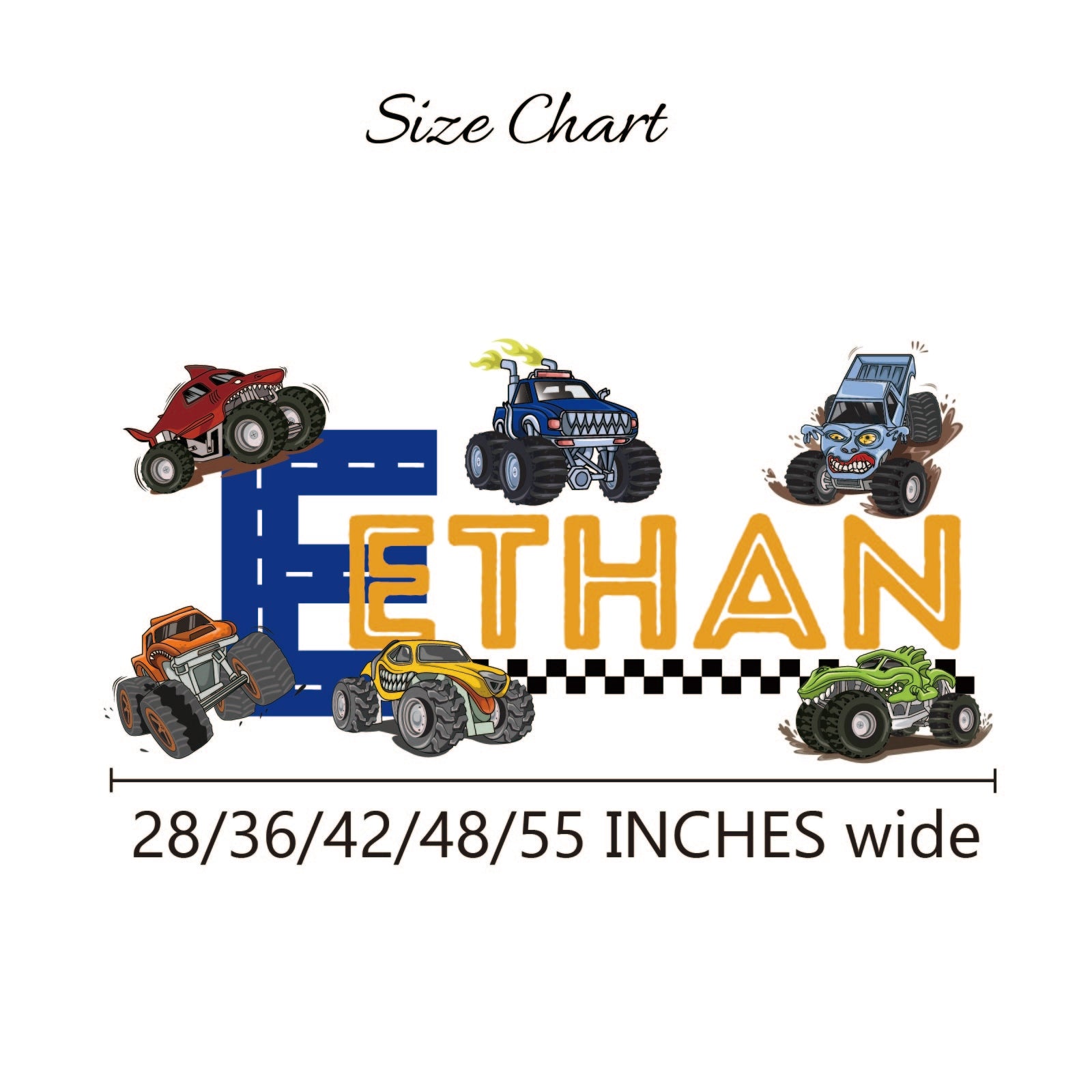 Custom name monster truck wall art with action-packed design for playroom
