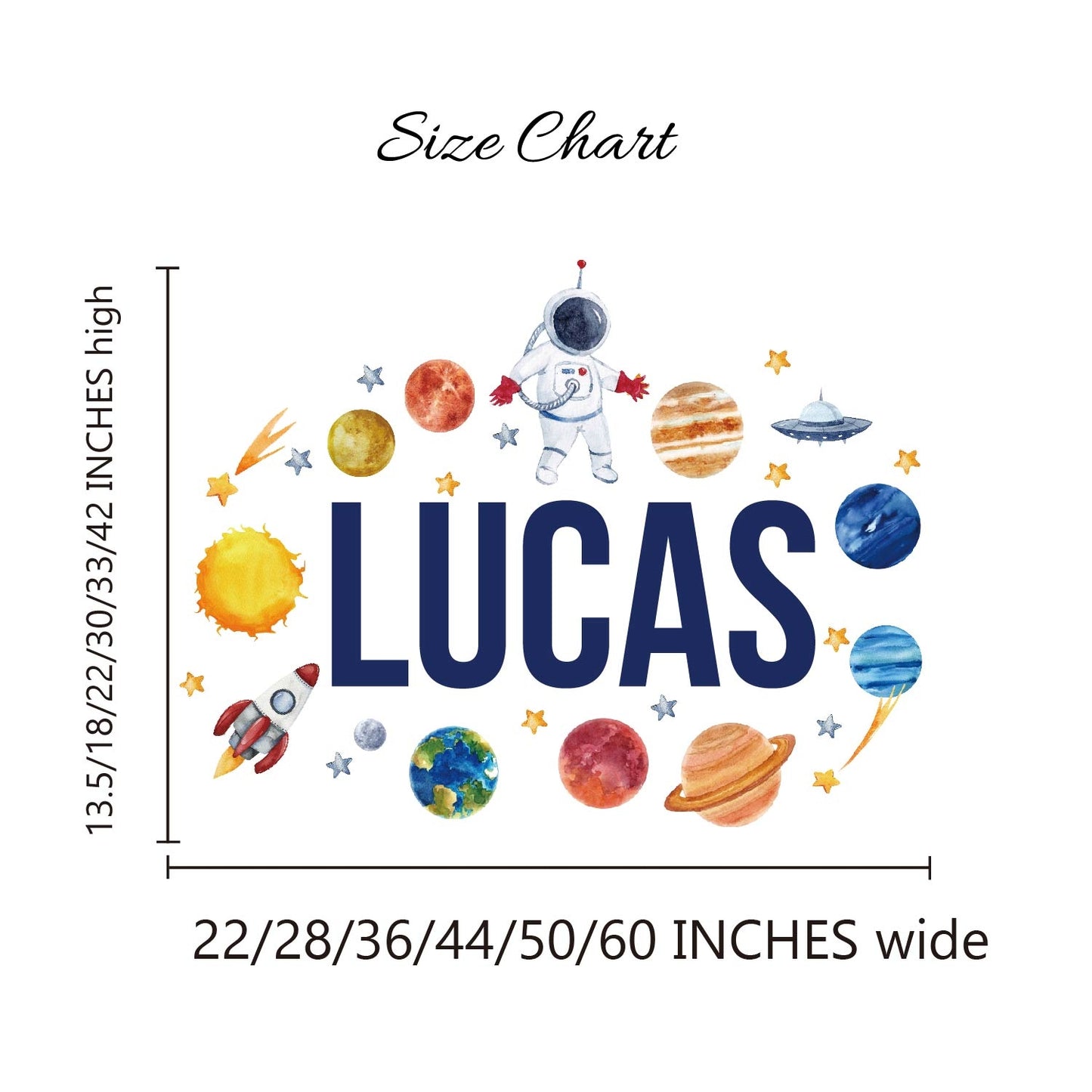 Kids bedroom wall art personalized name with planets astronaut stars
