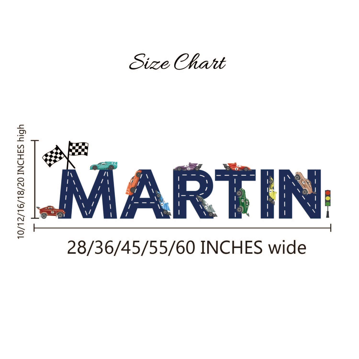 Boys room wall art personalized name with racing car sports decals
