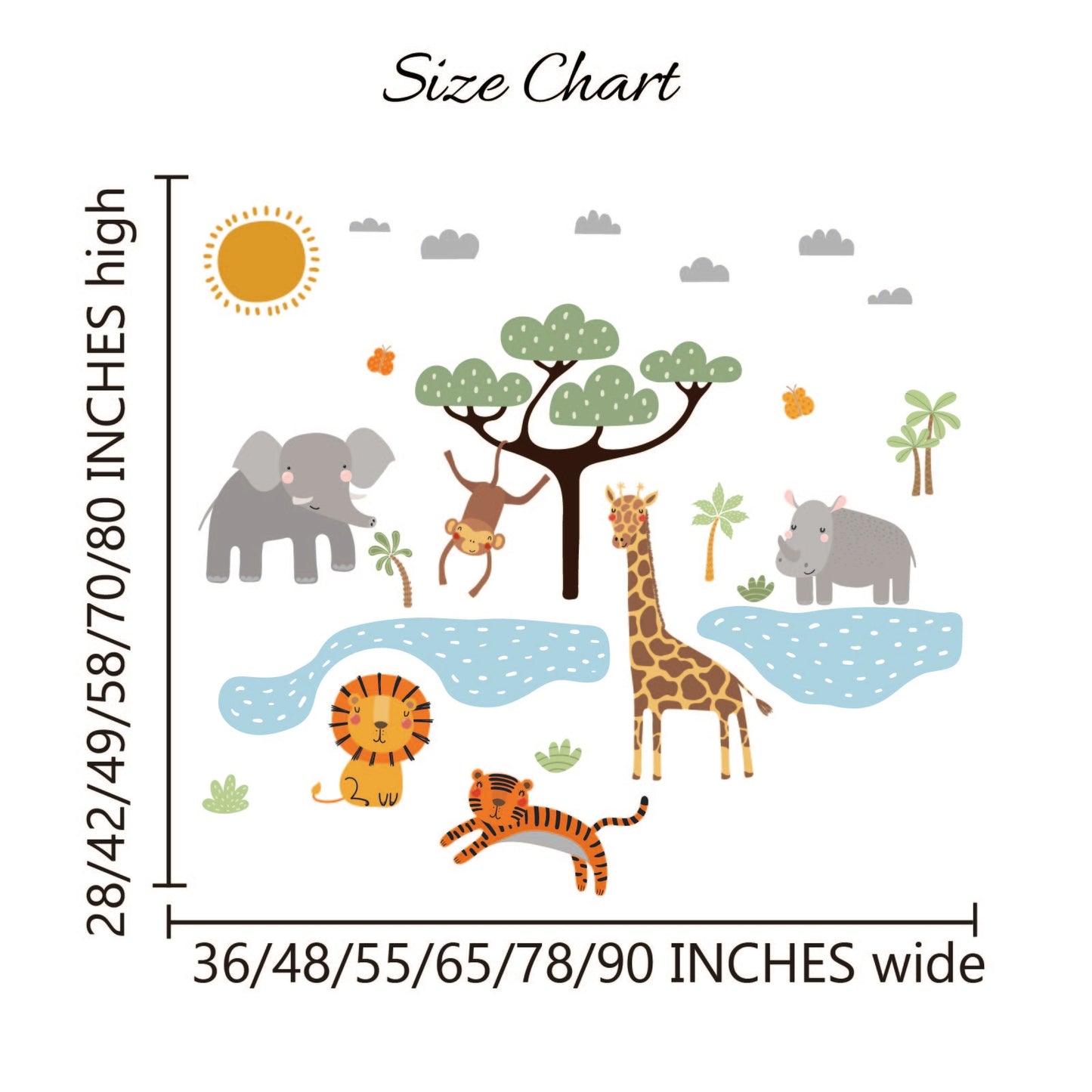 Kids nursery wall art jungle animals elephant monkey butterfly tree stickers
