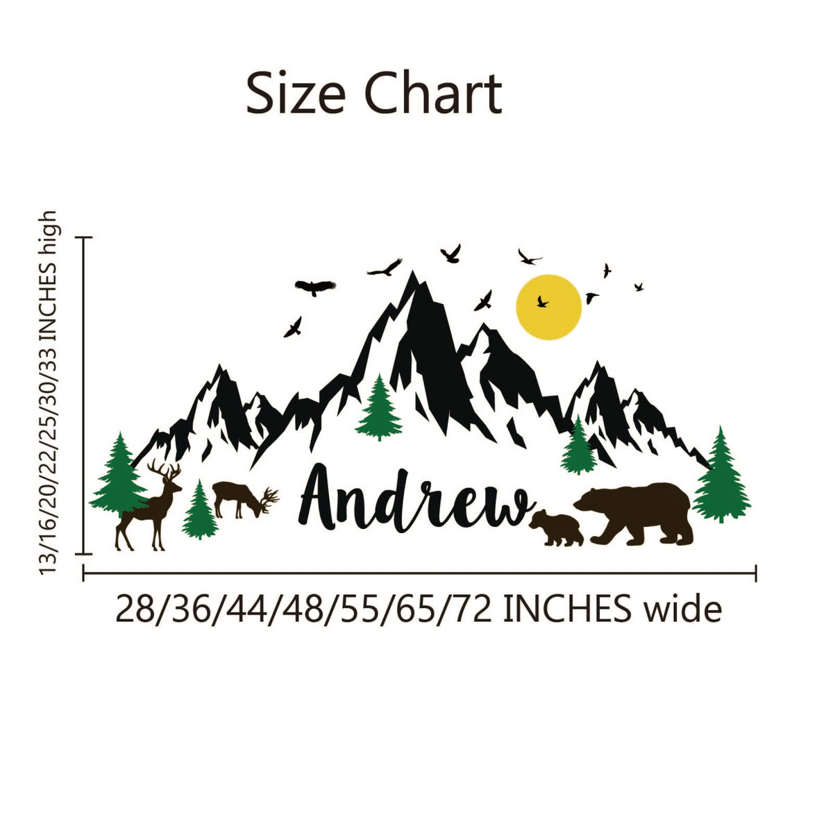 Personalized Mountain Woodland Wall Decal - Custom Name Nursery Nature Vinyl Sticker