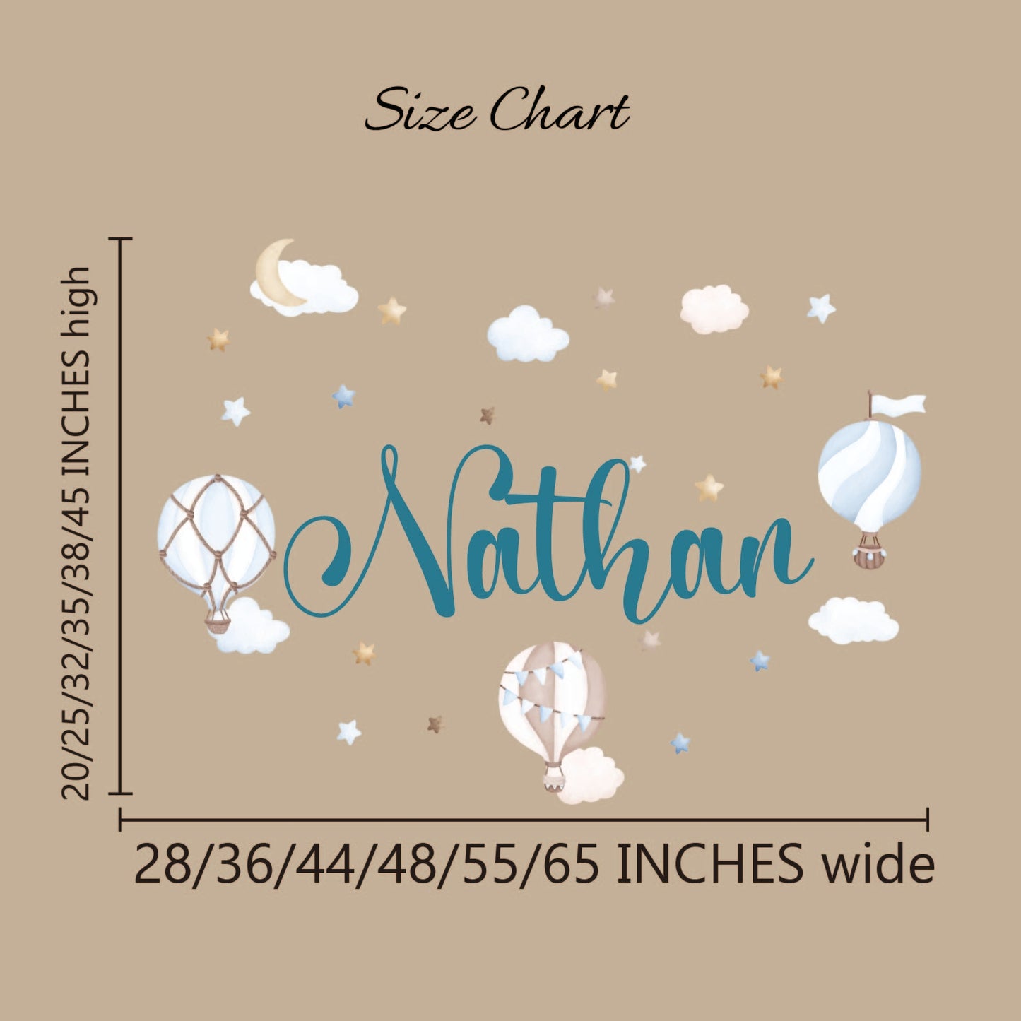 Custom Baby Name Wall Decal - Personalized Hot Air Balloon & Cloud Nursery Stickers Unique Room Decor for Girls & Boys, Waterproof Removable Vinyl, Easy to Apply