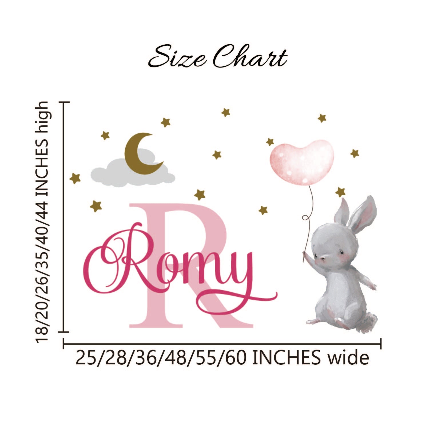 Cute rabbit and balloon nursery wall decal with custom girl name
