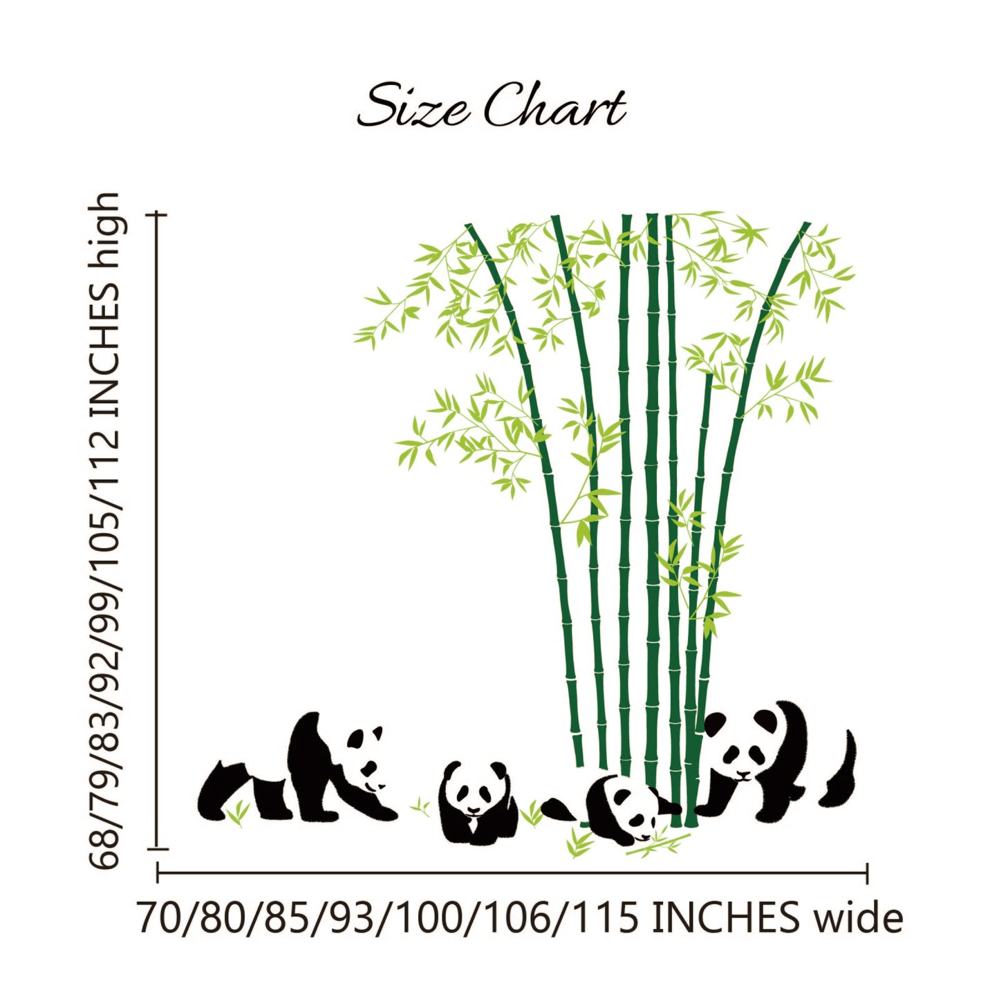 Kids room wall art panda bamboo tree stickers customizable colors
