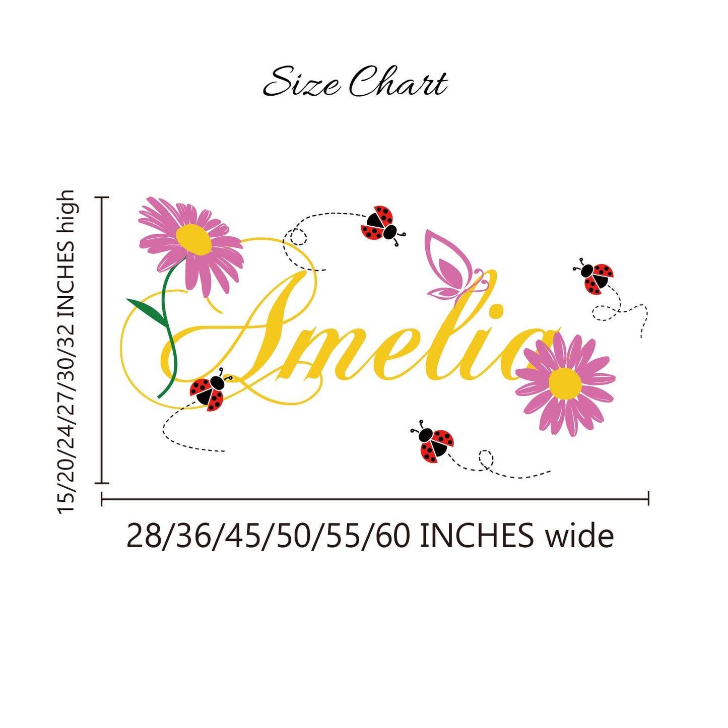 Girls bedroom wall art with personalized name daisy flowers and ladybugs

