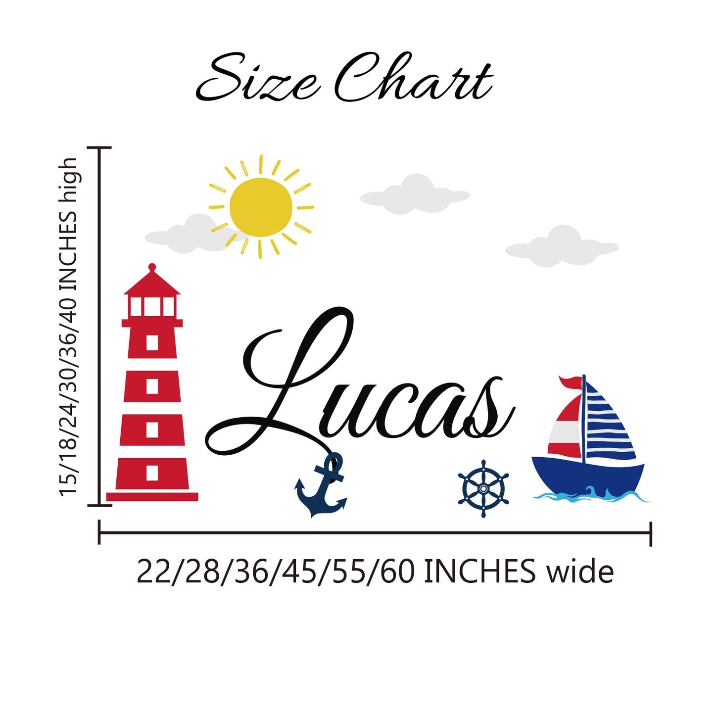 Boys nursery wall art personalized name with sailboat anchor lighthouse
