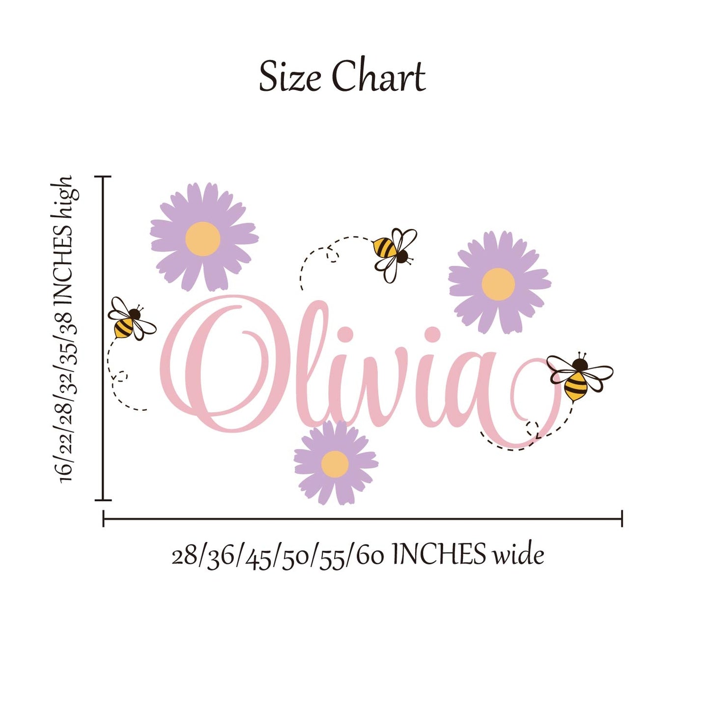 Girls nursery wall art personalized name with white daisies honey bees
