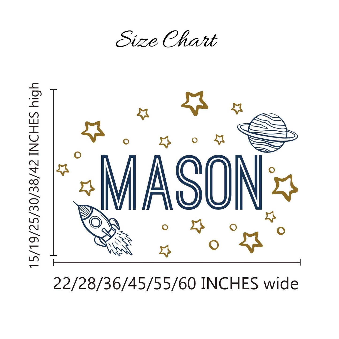 Personalized Boy Name Space Wall Decal – Rocket, Planets, and Stars Nursery Name Decal for Kids Room Decor