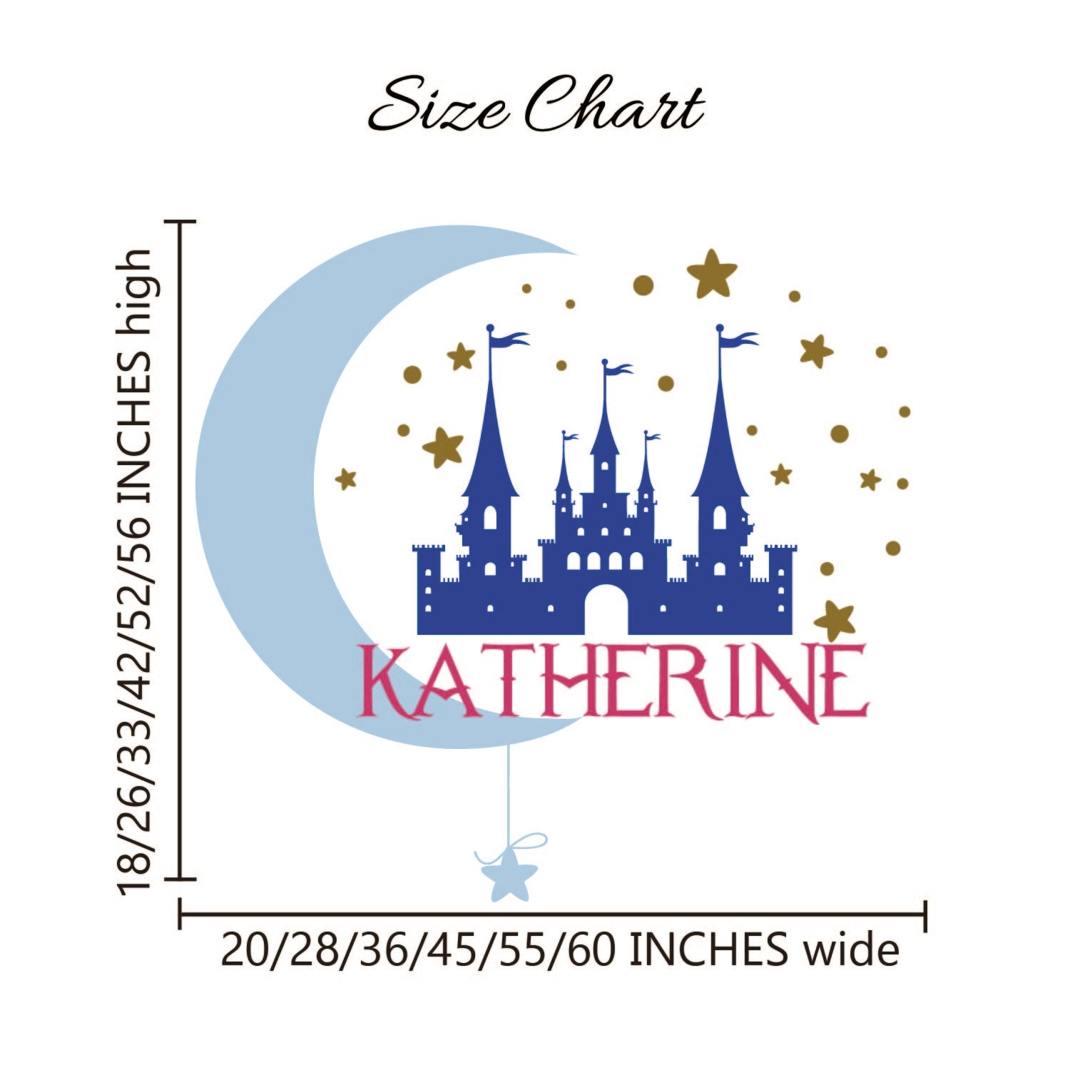 Pink castle wall art with custom name glitter accents for girls bedroom
