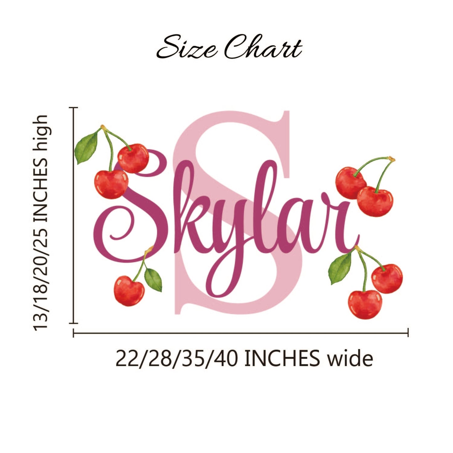 Girls nursery wall art personalized name with red cherries green leaves
