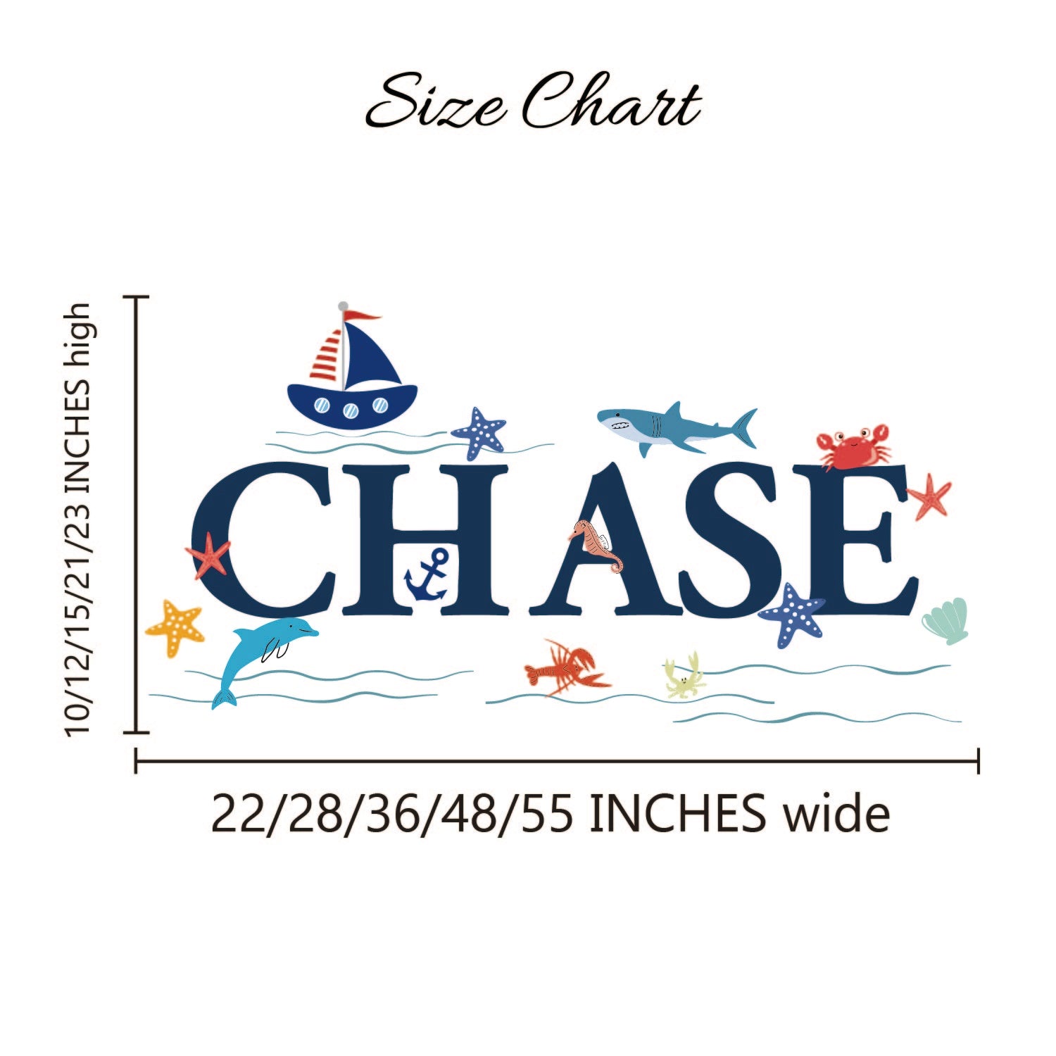 Boys nursery wall art personalized name with shark boat sea creatures

