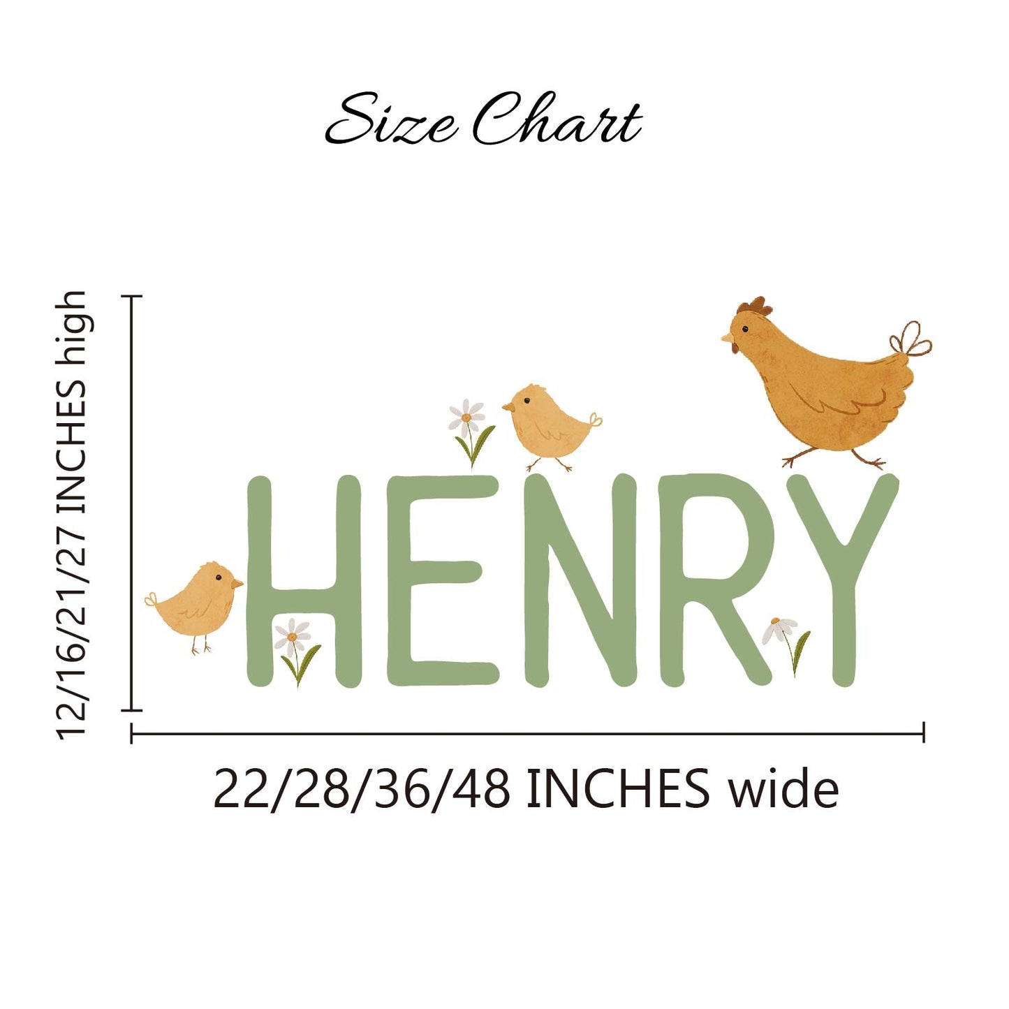 Removable farmhouse chicken wall art with custom name for girls boys room
