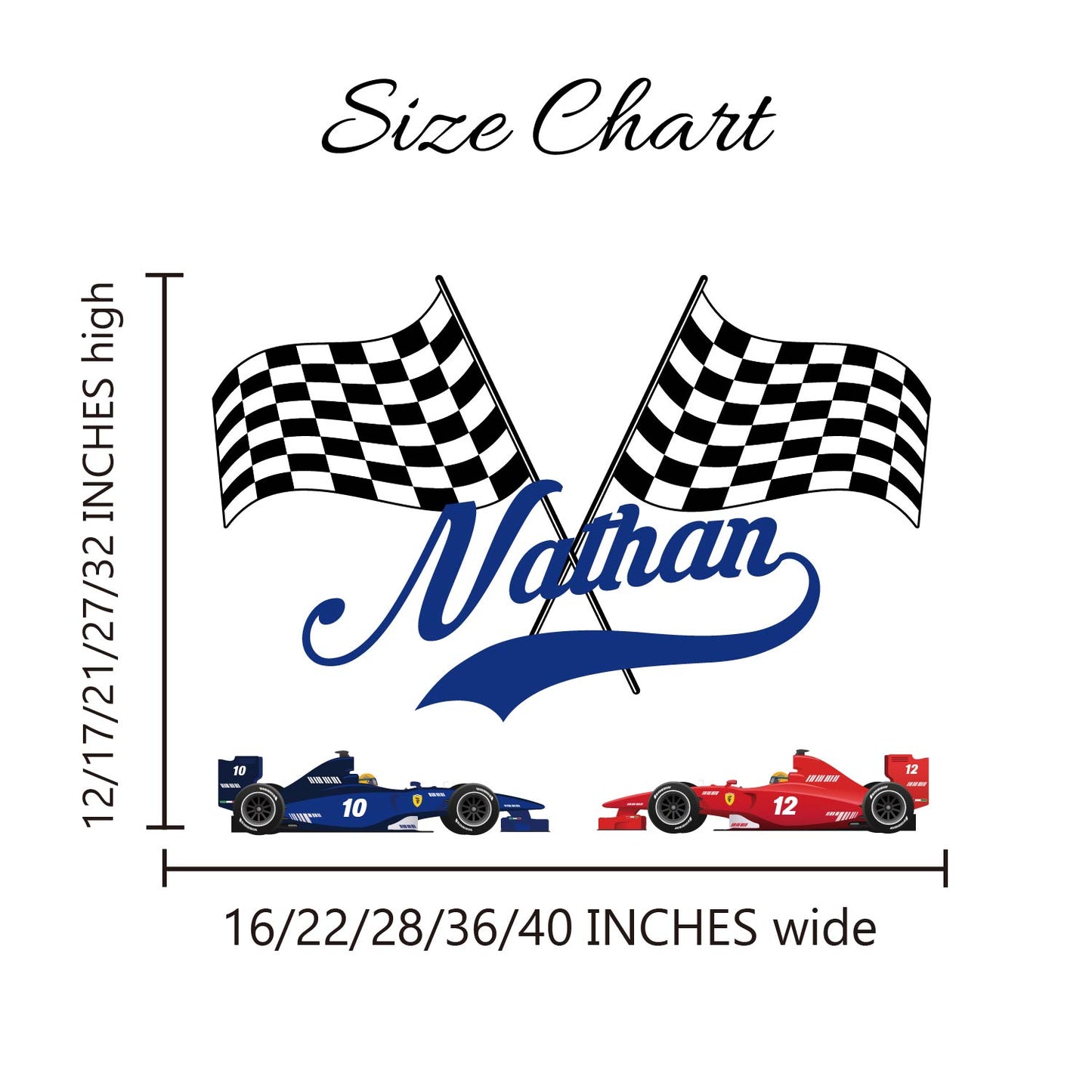 Boys room wall art personalized name with race car racing flags

