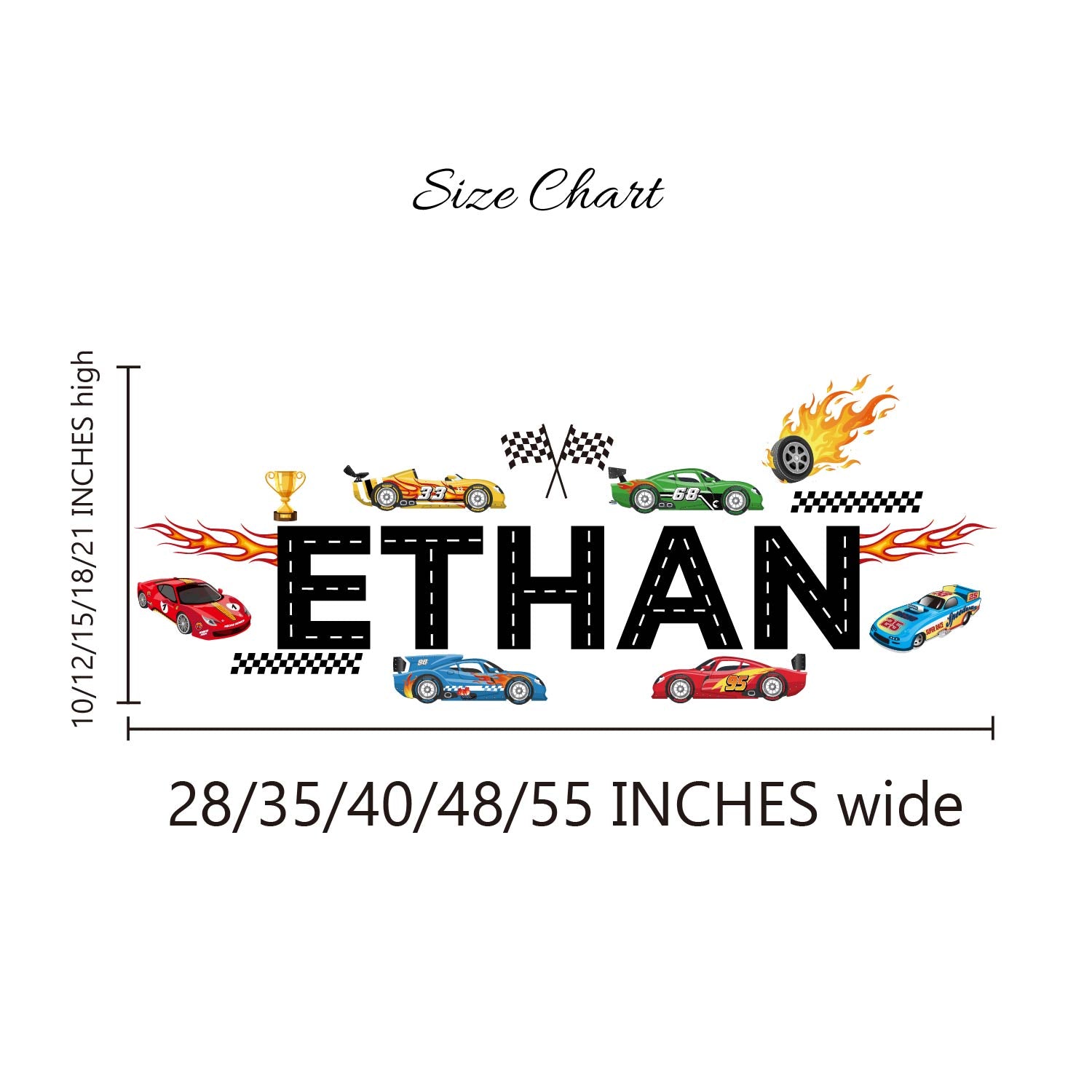 Boys room wall art personalized name with racing car planets stars
