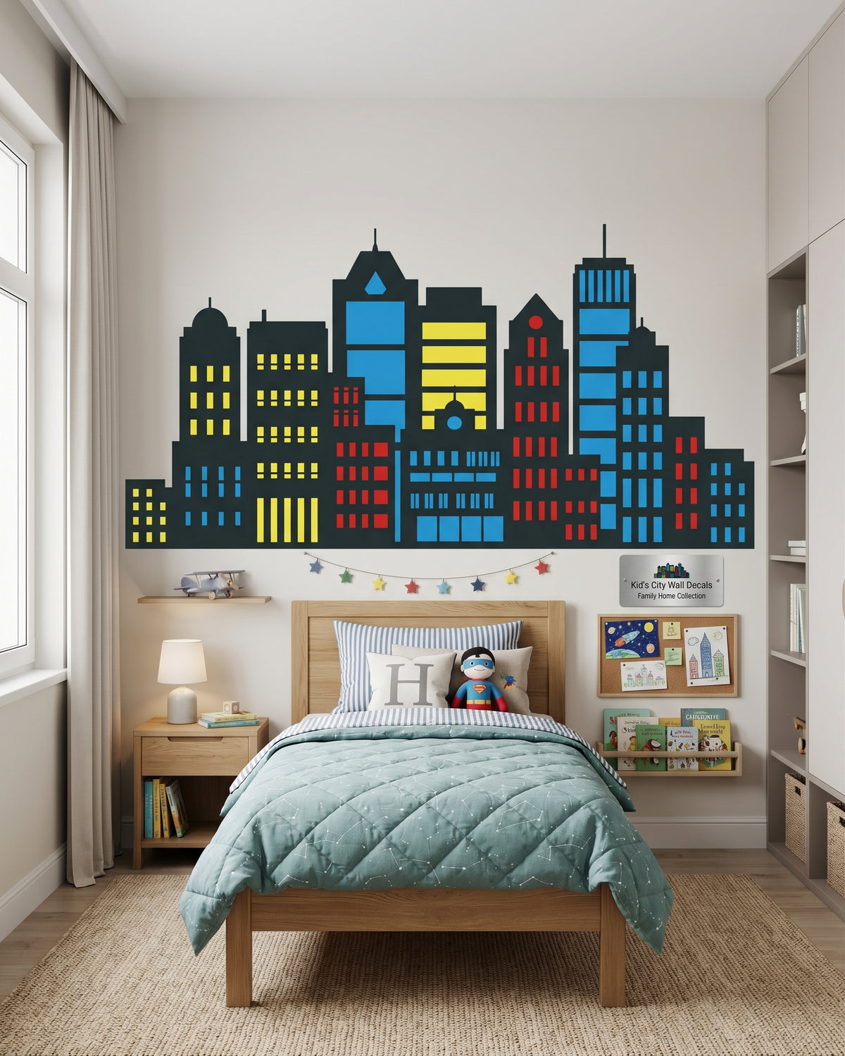 Superhero City Skyline Wall Decals for Kids Rooms