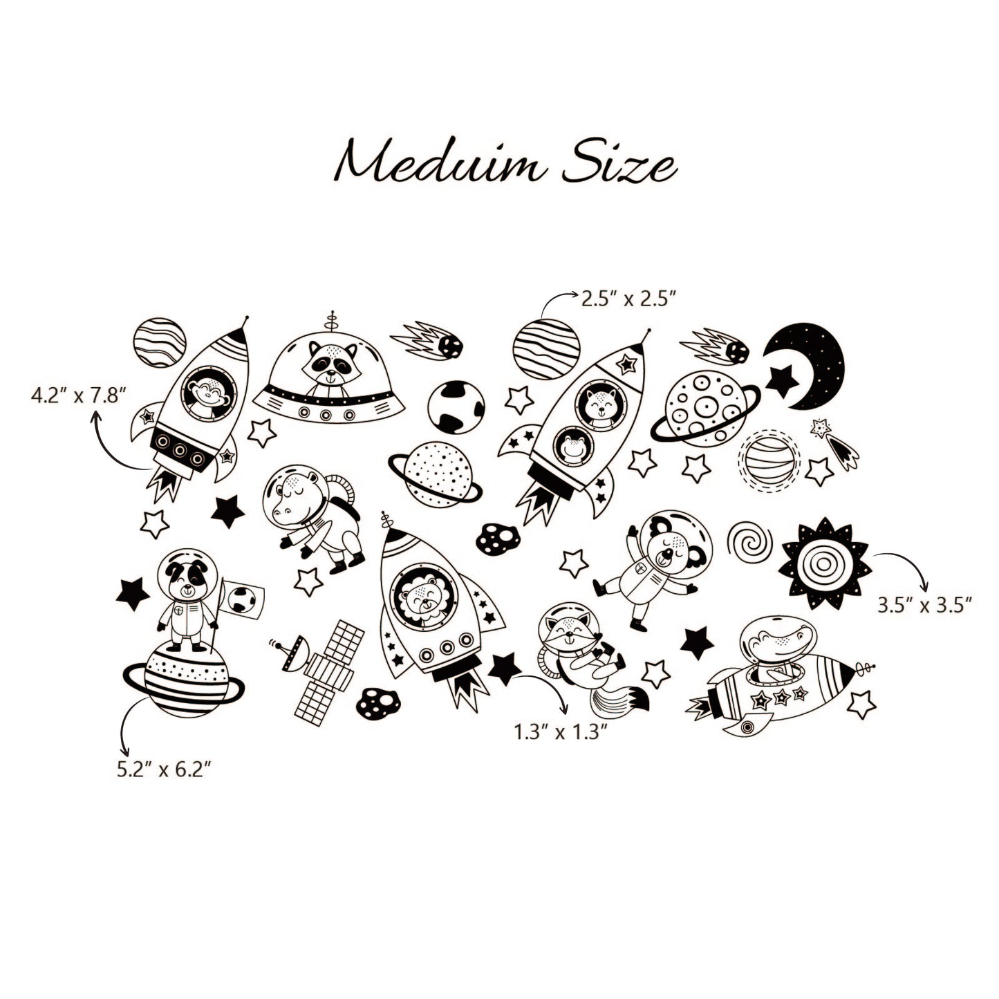 Cosmic wall decals outer space animals rockets for boys bedroom
