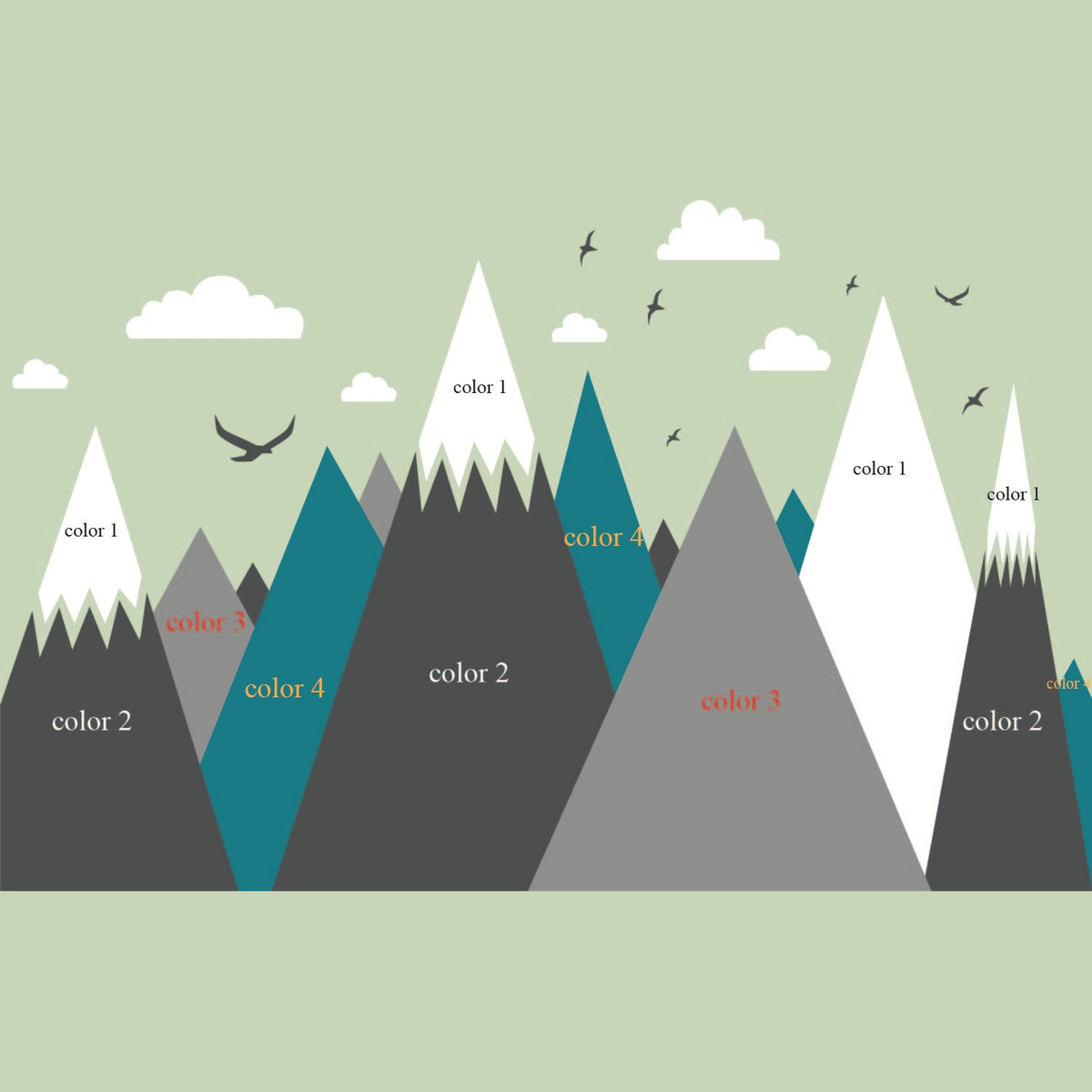 Mountains Wall Decal with Birds - Nursery & Kids Room Wall Sticker