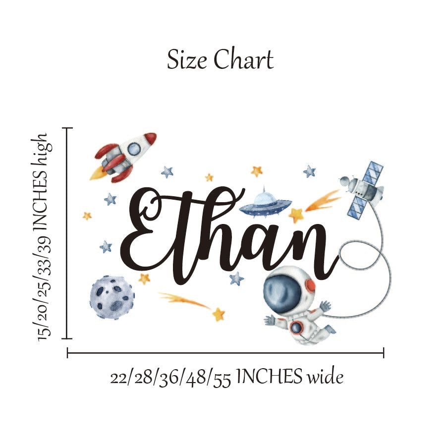 Personalized Astronaut Wall Decal - Custom Name Space Wall Sticker for Kids' Nursery, Bedroom, or Playroom Outer Space Decor