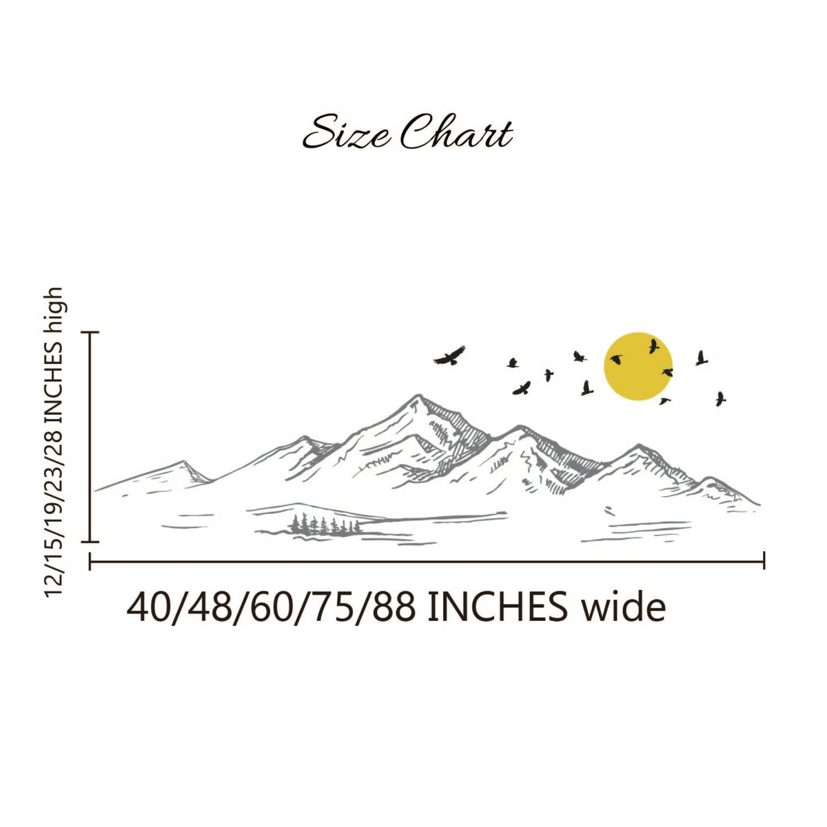Mountain Landscape Wall Decal with Rising Sun and Flying Birds