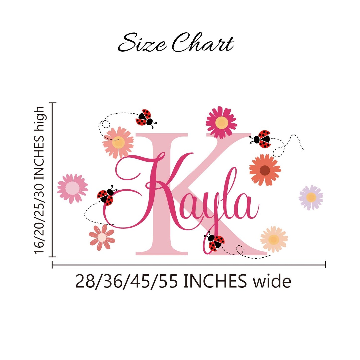 Personalized Girl Name With Daisy Flower Ladybugs Wall Stickers,Peel and Stick Daisy Wall Stickers for Nursery Bedroom Baby Girl Wall Decor