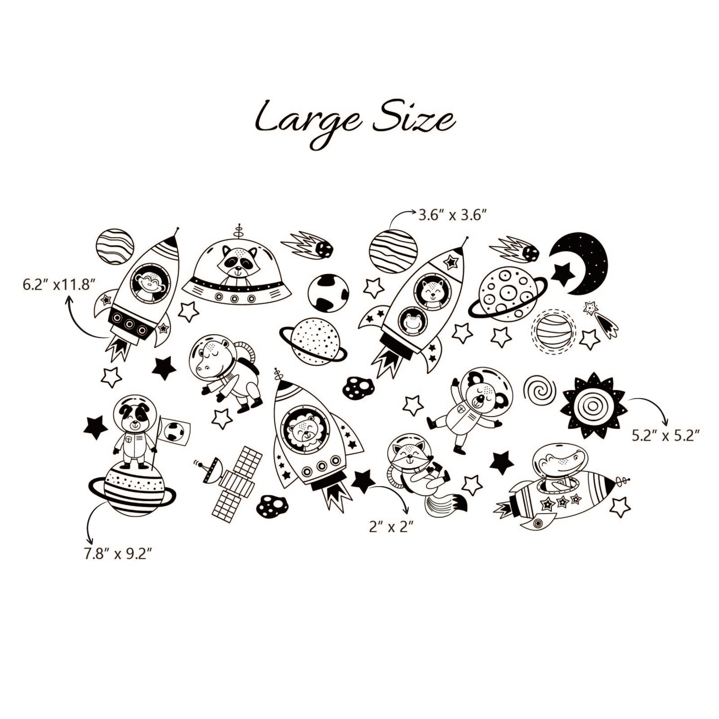 Large space theme wall stickers astronaut animals for kids playroom
