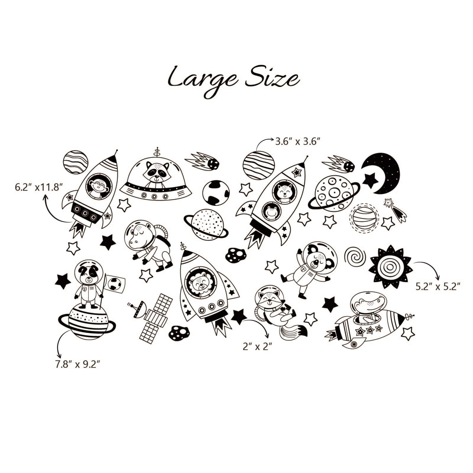 Large space theme wall stickers astronaut animals for kids playroom
