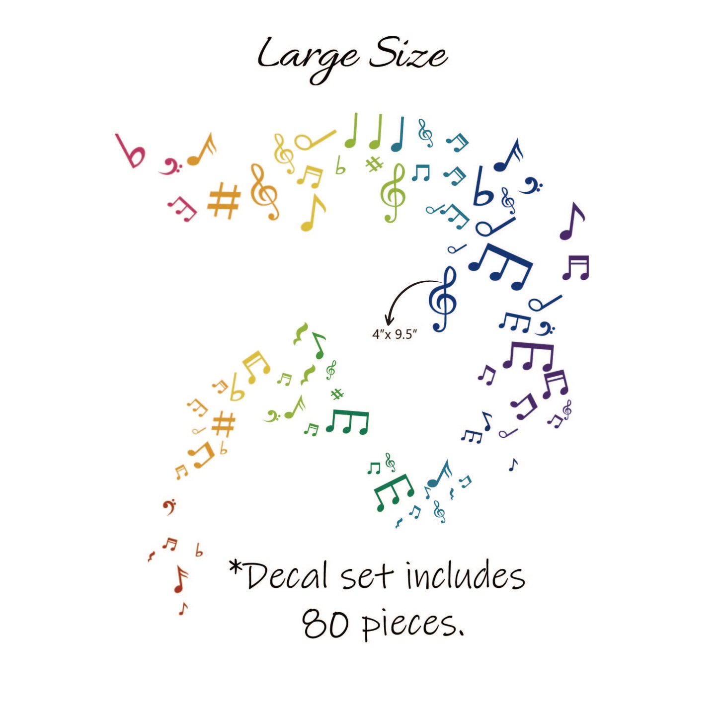 Music note wall decals set with hand-drawn design for dance room
