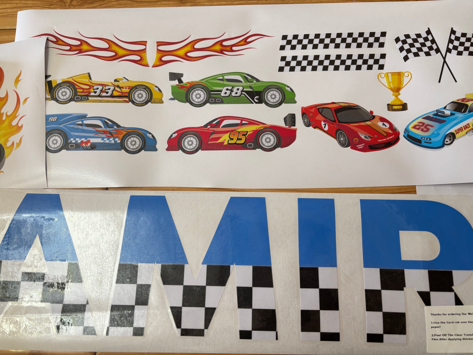 Custom name racing car wall art for boys playroom
