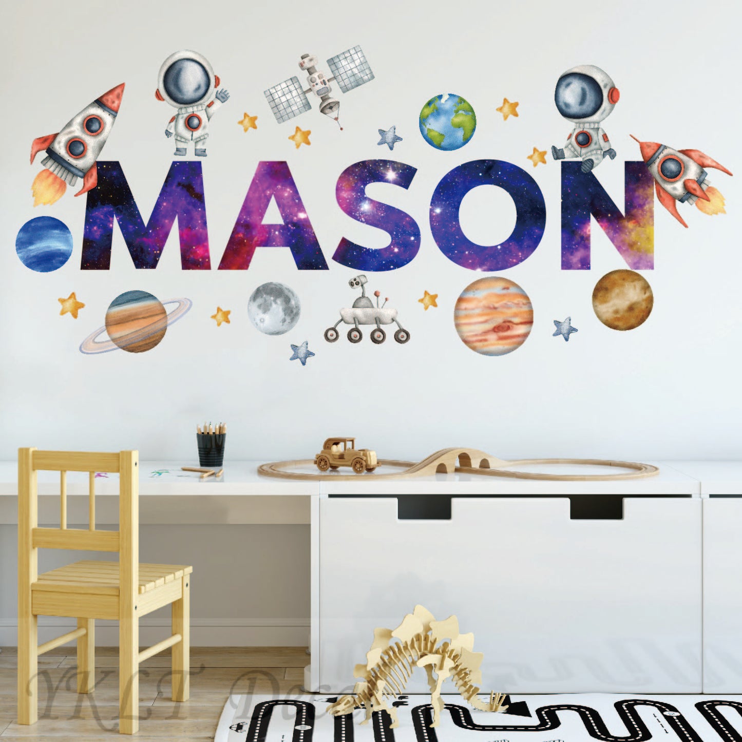 Peel and stick space wall decals removable nursery kids room decoration
