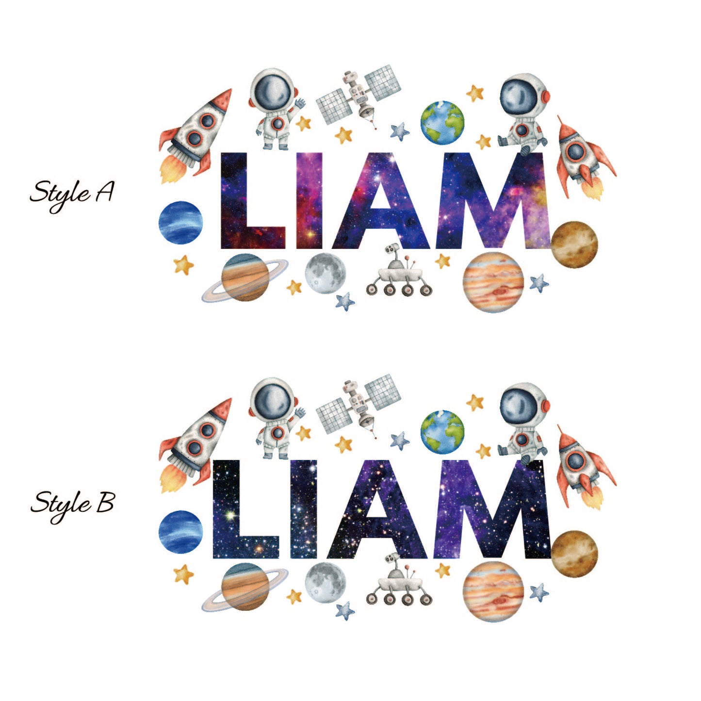 Boys room decor space wall decals astronaut planets custom name
