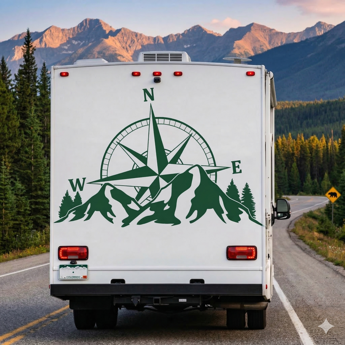 Motorhome Compass Mountain Decal for RV, Camper & Car