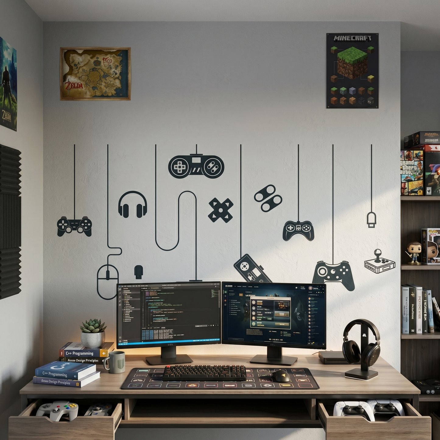 Gaming Wall Decal: Vinyl Gamer Room Decor, Large Boys Room Decor Wall Stickers Removable Peel and Stick Wall Art for Kids, Teens, Bedroom, Playroom