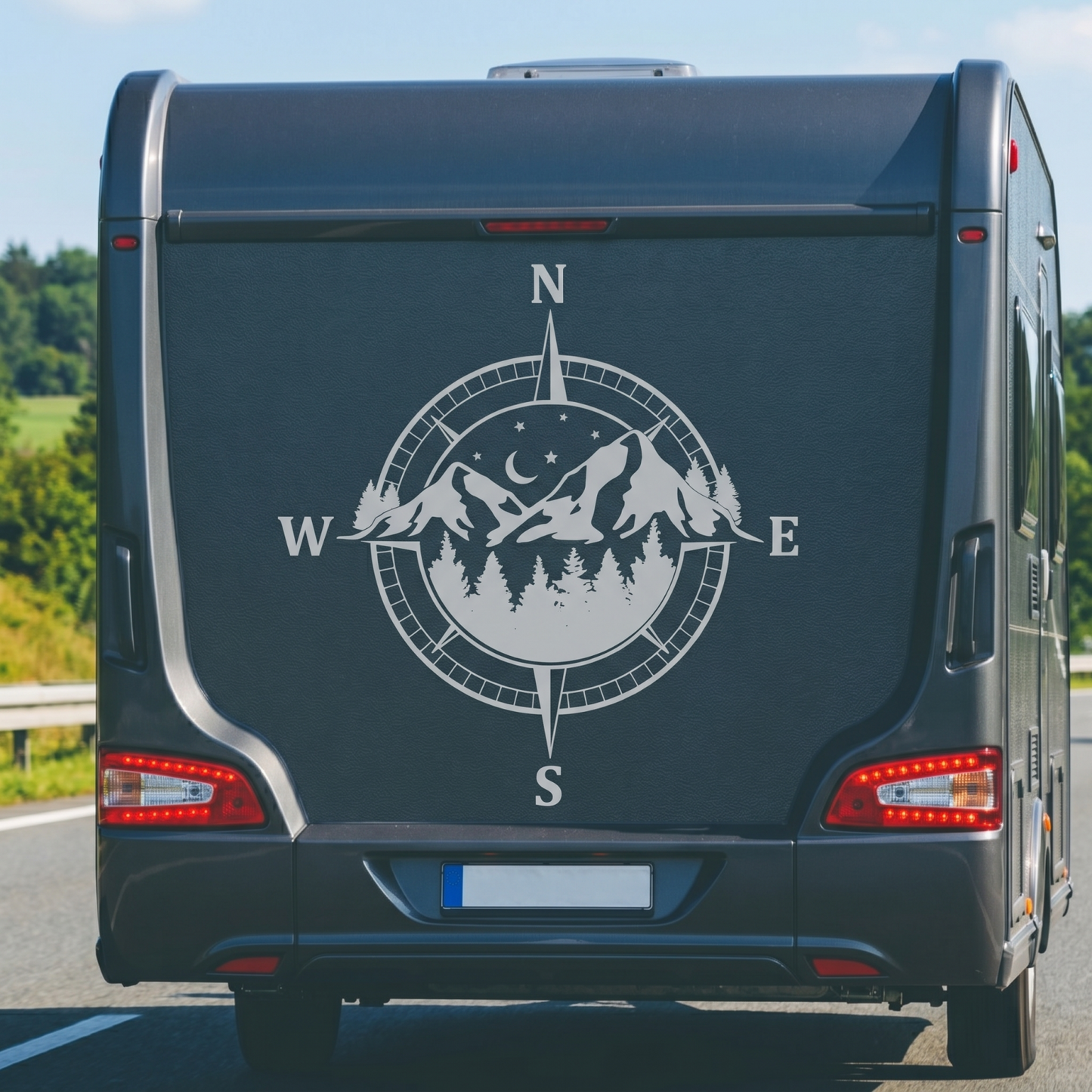 Adventure Compass Mountain Decal for Motorhomes and RVs  Weatherproof Outdoor Vinyl Sticker for Car Hood Window and Camper Van Exterior Decor