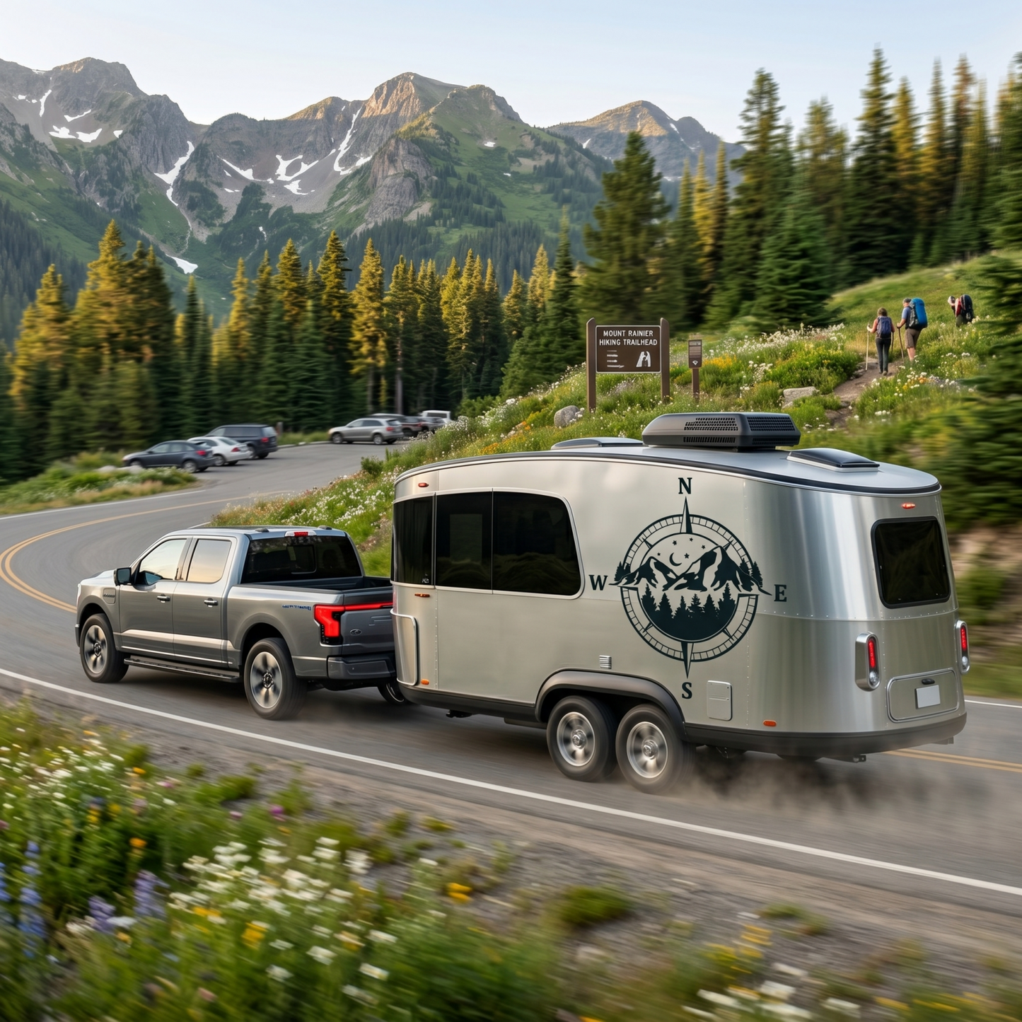 Adventure Compass Mountain Decal for Motorhomes and RVs  Weatherproof Outdoor Vinyl Sticker for Car Hood Window and Camper Van Exterior Decor