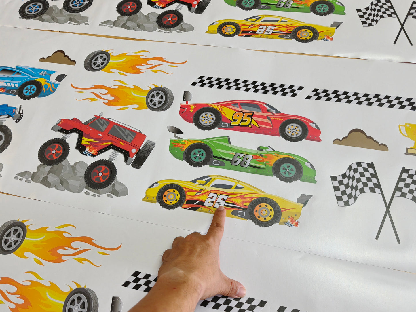 Space racing theme wall stickers personalized sports car for kids playroom
